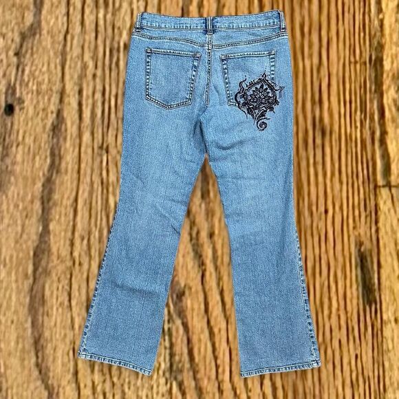 Y2K Paisley Embroidered Flared Jeans With Rhinestones - Picture 2 of 6